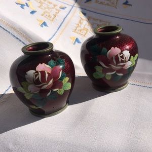 Pair Antique Red Japanese cloisonné  2 1/2” high